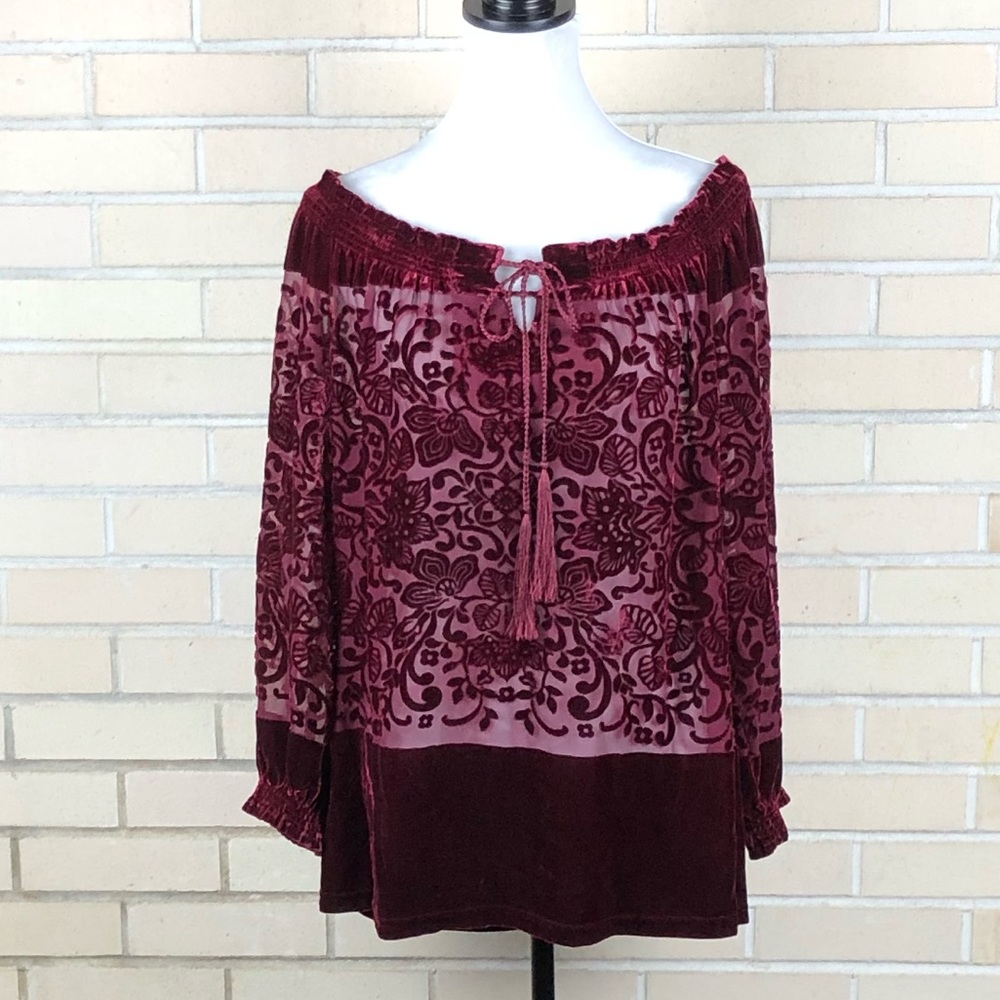 Sundance Red Velvet Off The Shoulder Top Blouse